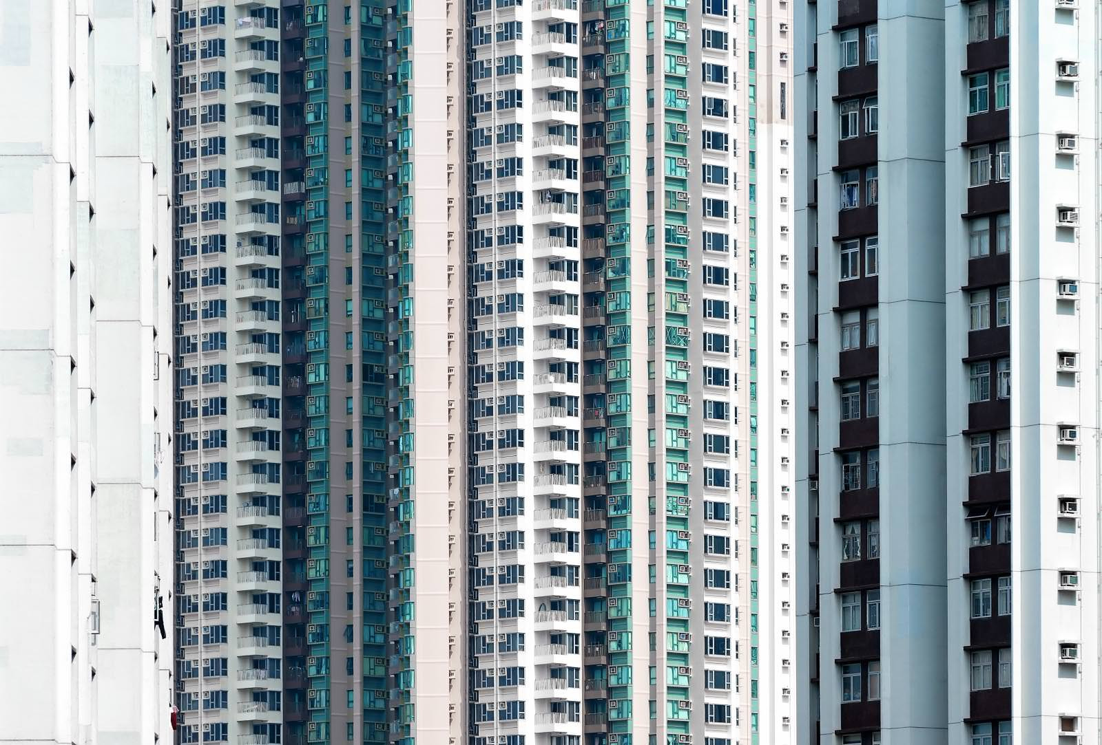 Hausfassade aus Kowloon, Wohnung an Wohnung