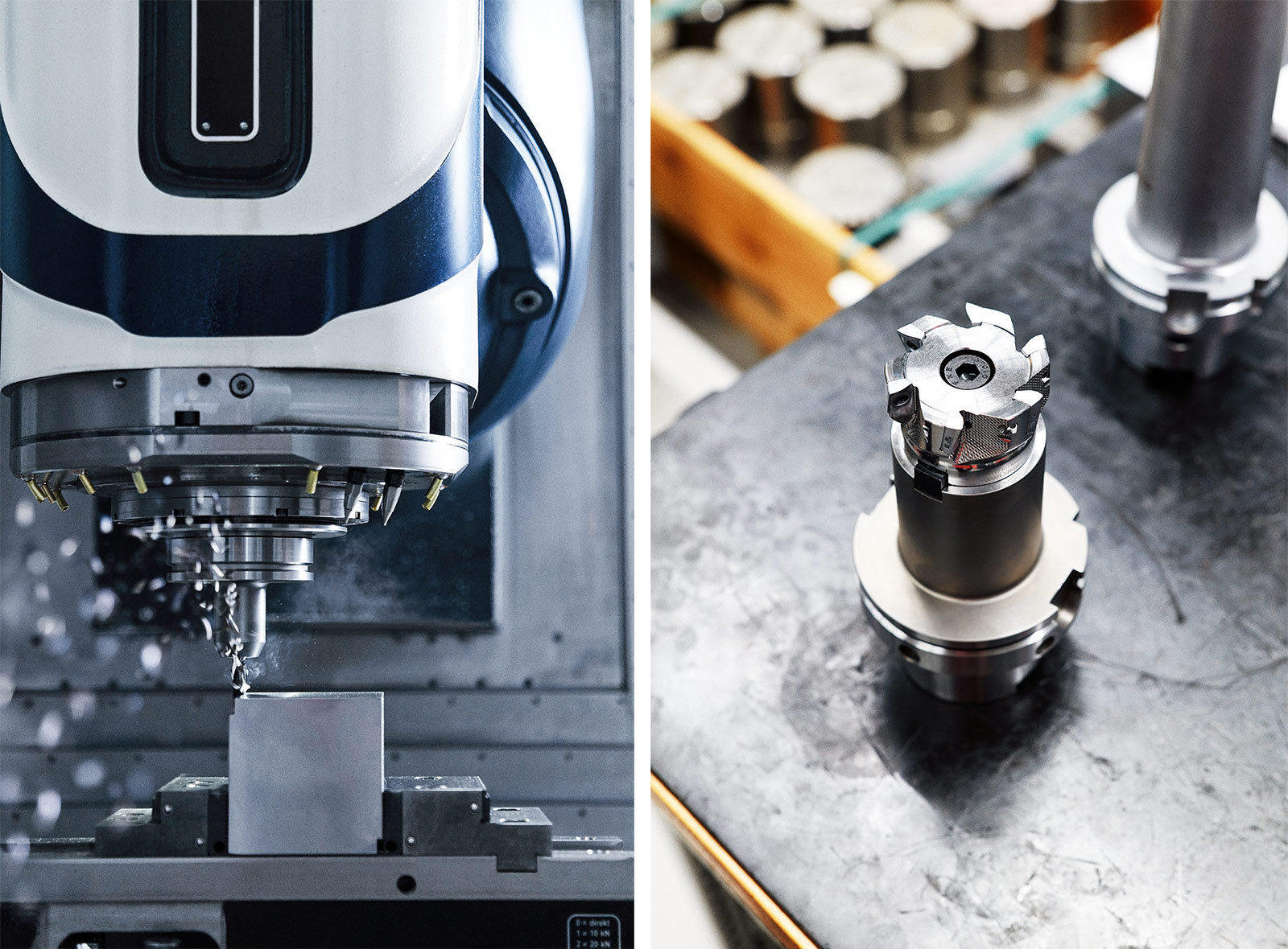 Nahaufnahme innerhalb einer CNC-Maschine während des Produktionsprozesses